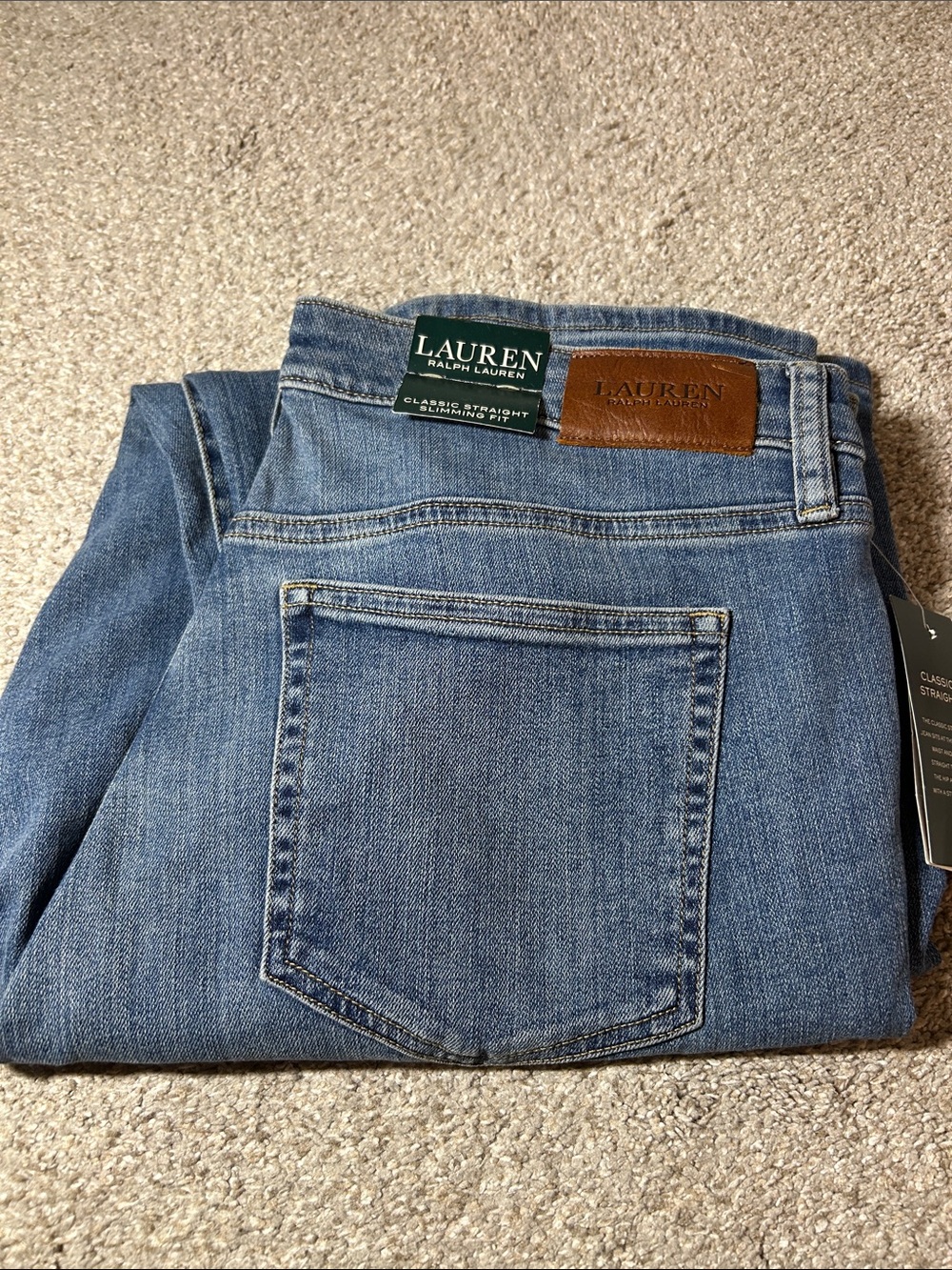 Lauren Ralph Lauren Men’s Slim Straight Light Blue Jeans with Leather Patch